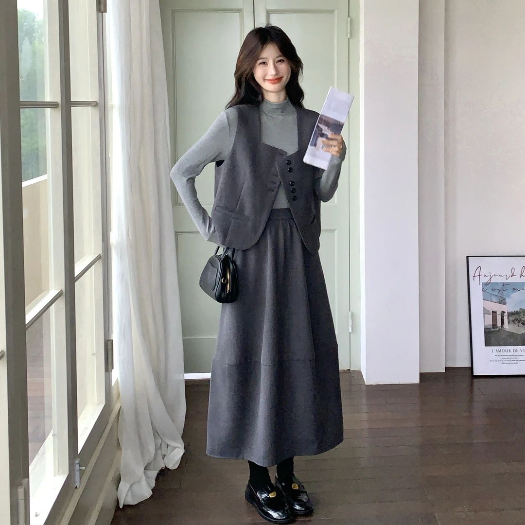 法式气质大方得体套装裙女2025秋季复古洋气减龄马甲半身裙三件套