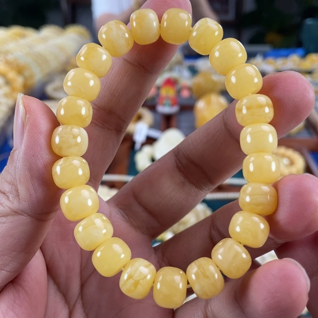 琥珀未镶嵌珠宝奇石10白花蜡手串13.55