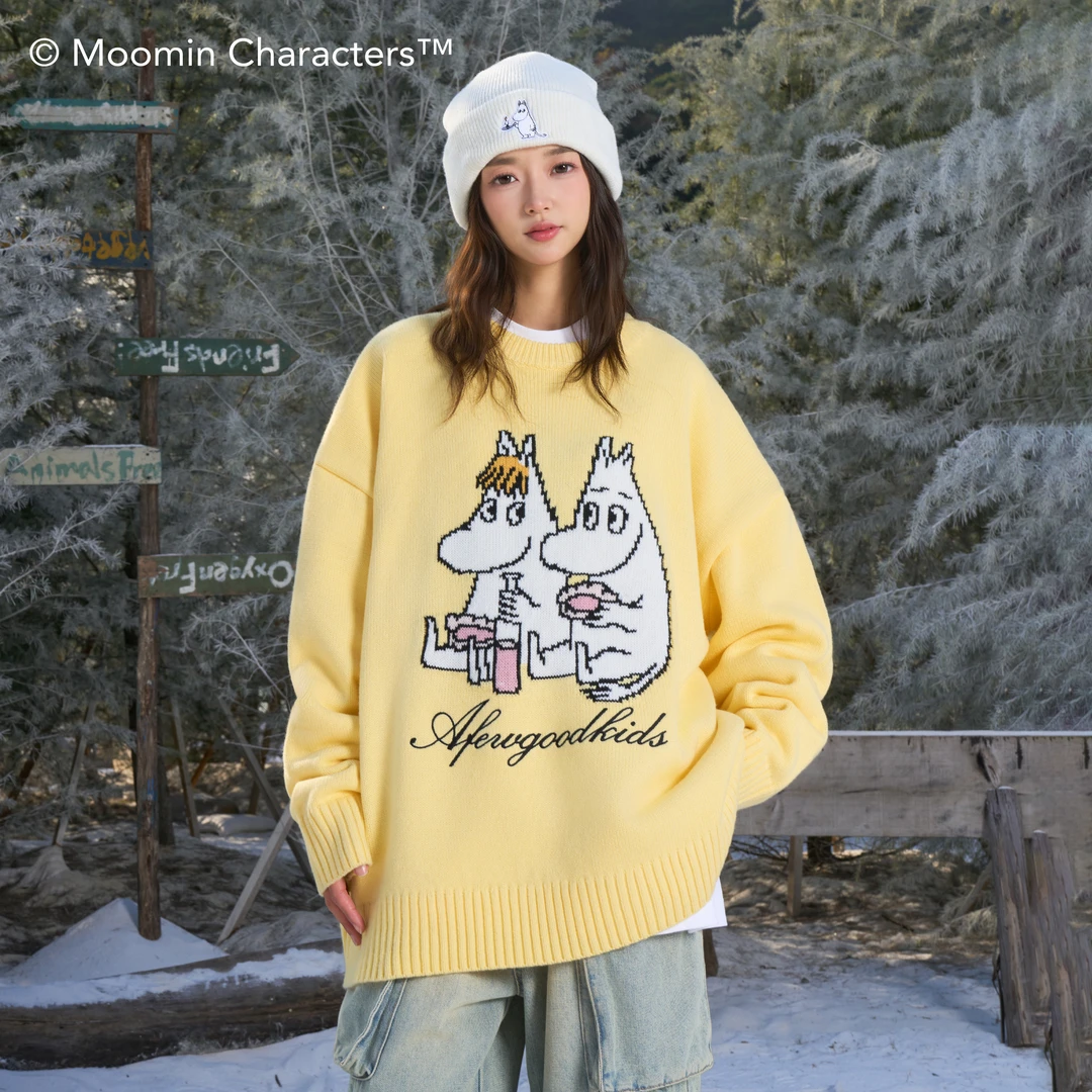 AFGK x Moomin姆明联名 麻花反织冬季慵懒感毛衣情侣打底针织上衣