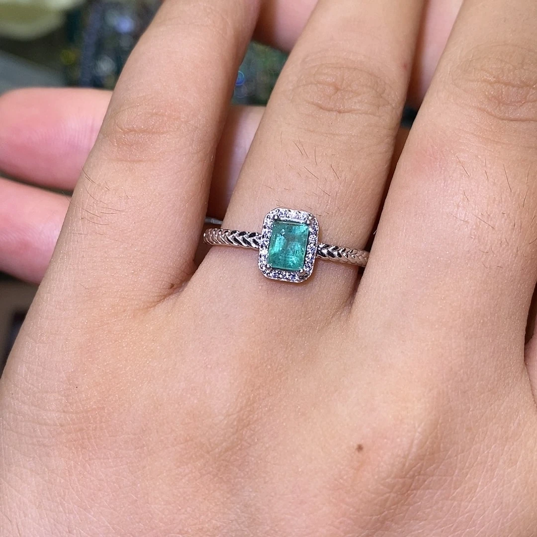 祖母绿戒指银S925镶嵌