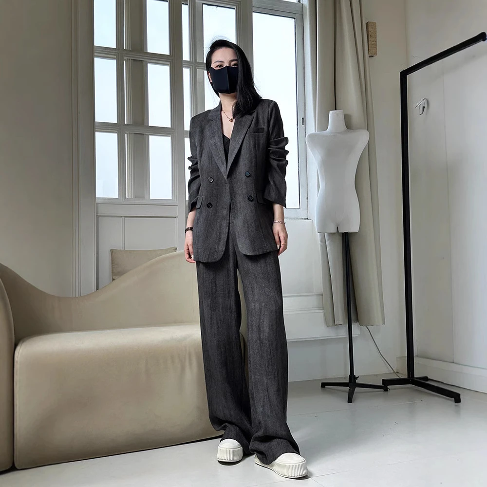 2025大码女装通勤职业西装套装女胖mm轻熟风阔腿裤西服外套两件套