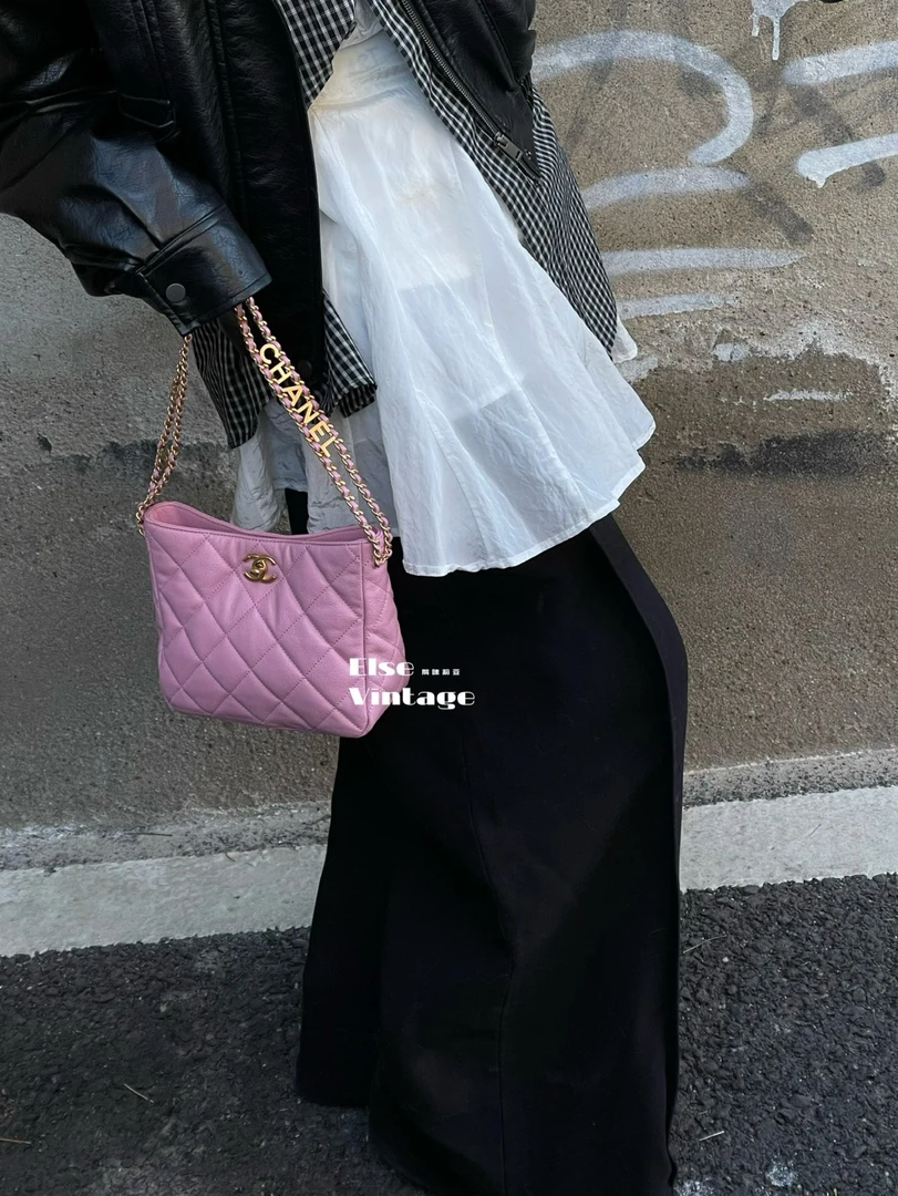 99新 Chanel/香奈儿 Chanel珊瑚粉22s鱼子酱单肩包