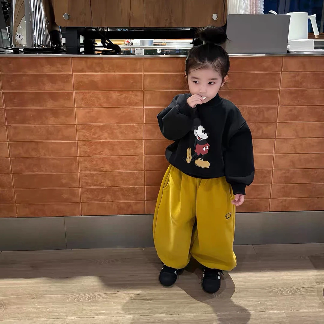 女童秋冬休闲套装韩版儿童可爱加绒加厚卡通卫衣裤子两件套冬装