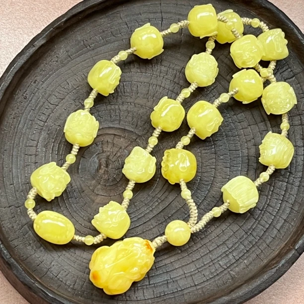 天然蜜蜡十八罗汉项链 精工雕刻 立体饱满