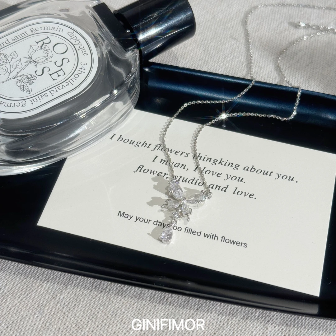 GINIFIMOR 铜锆石项链 GINIFIMOR项链 a526 锆石蝴蝶水滴项链轻奢