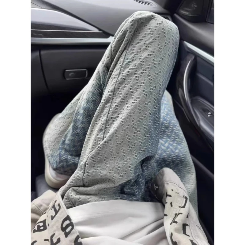 美式编织扎染渐变牛仔裤男款夏季显瘦高街裤子设计小众直筒微喇裤