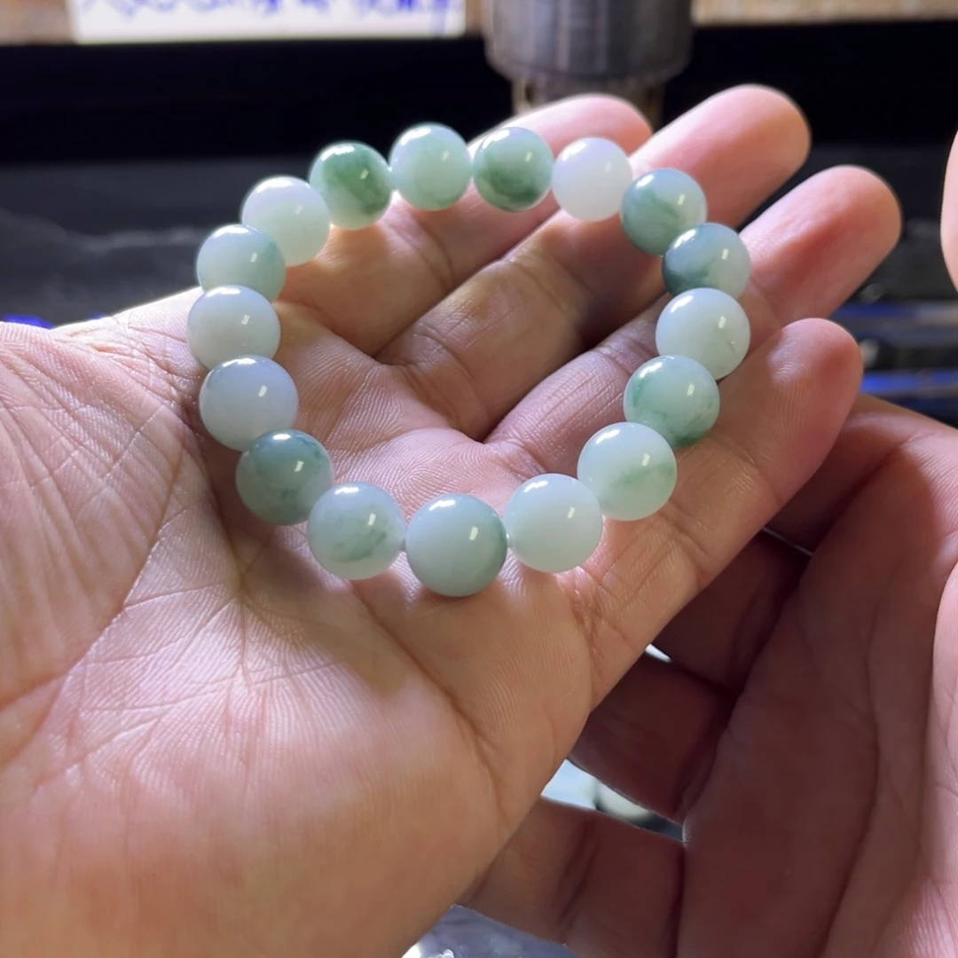 翡翠未镶嵌手串纯天然缅甸a货翡翠17颗卡12圆珠飘花手串福利漏