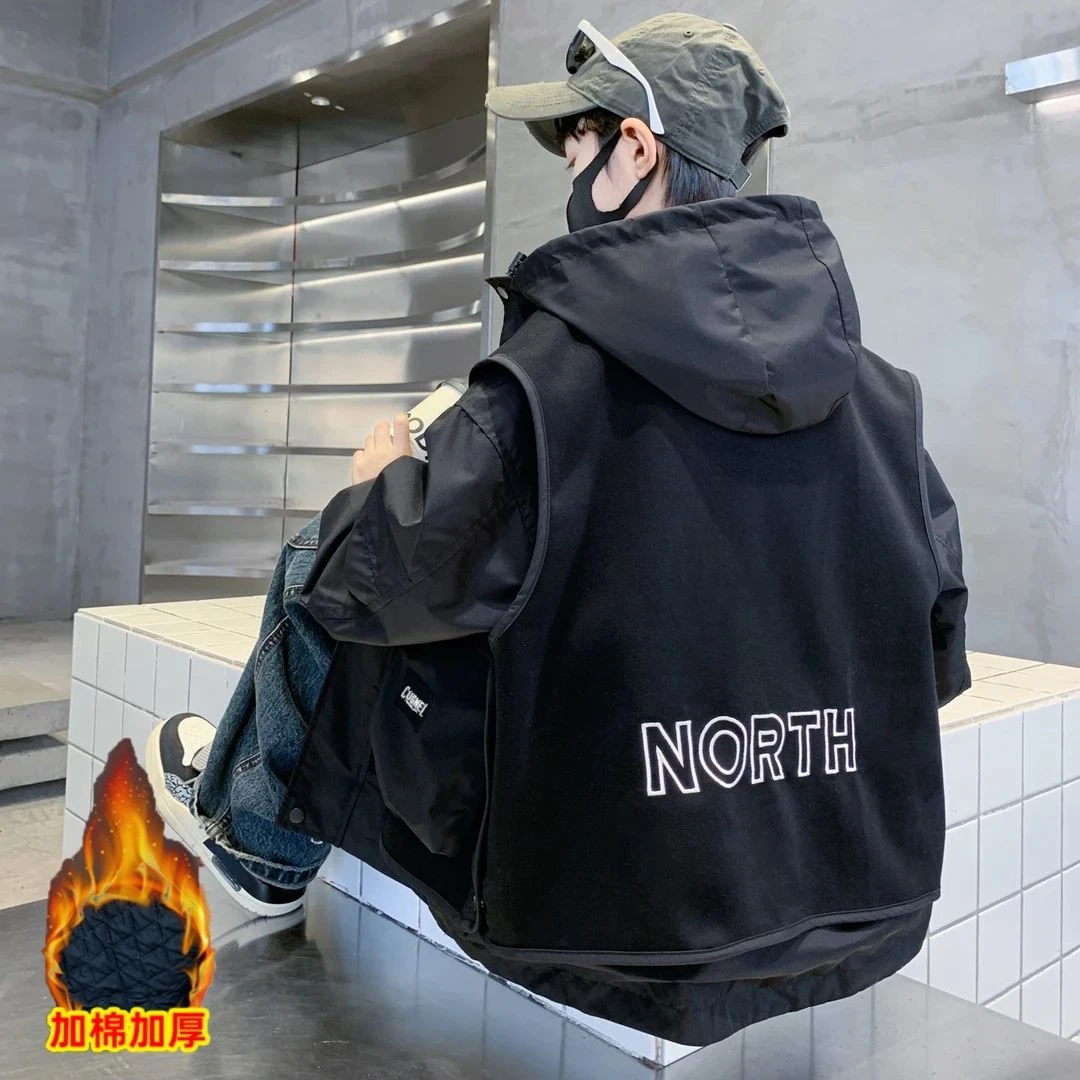 儿童装男童冬装二棉外套2025新款中大童夹棉秋冬款男孩加厚冲锋衣