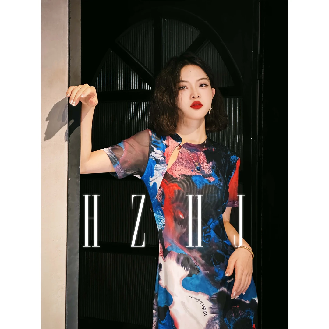 HZHJ原创设计师款  蓝花园幻想 连衣裙 法式显瘦高级洋气轻奢347