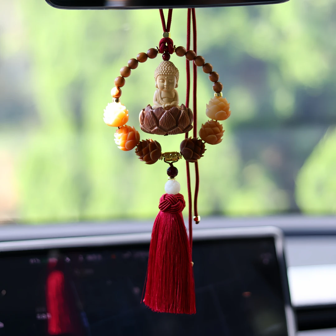 新款风化白玉菩提圆满佛莲花小佛后视镜挂件