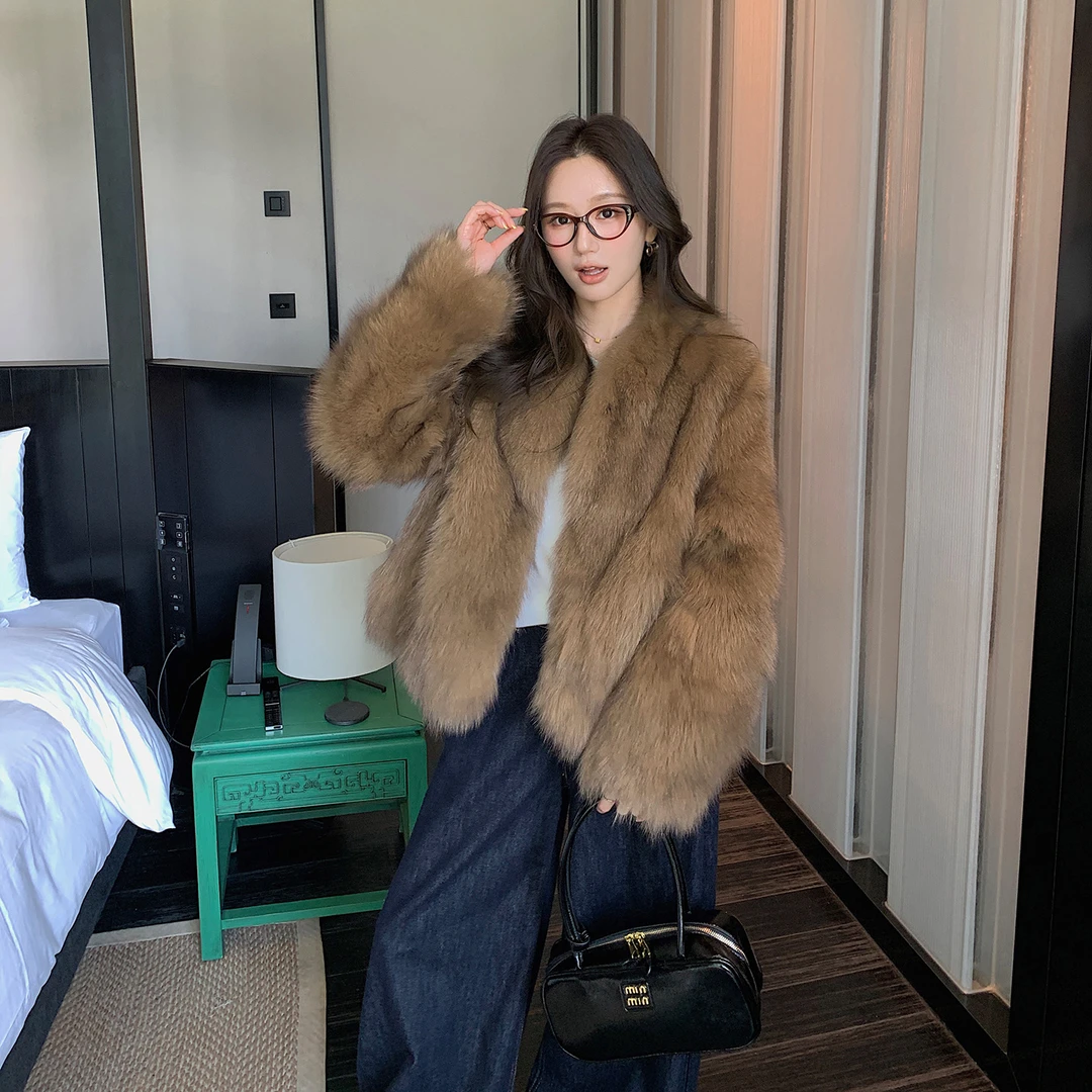 “弥漫琥珀”2025新款狐狸毛皮草外套女年轻版毛毛大衣