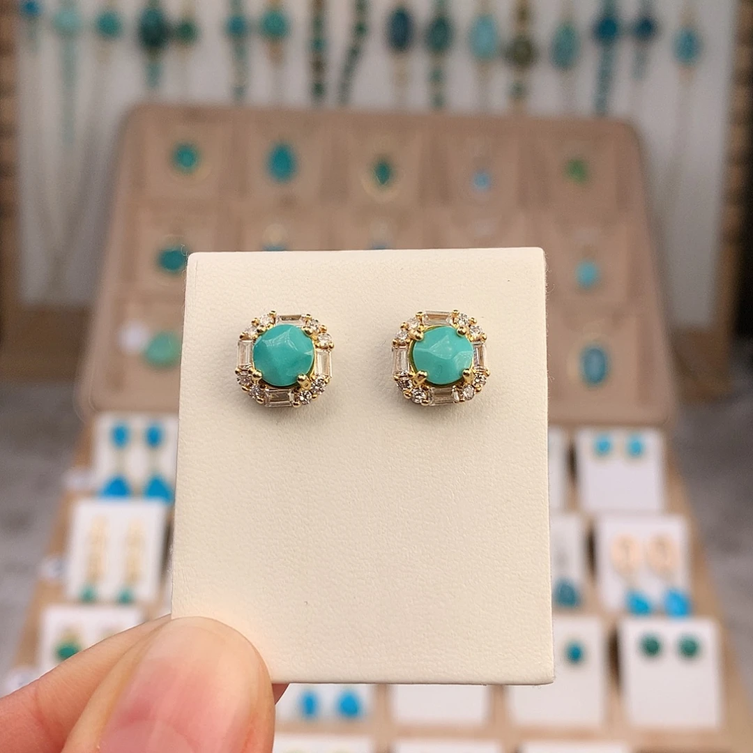 绿松石银S925镶嵌耳饰