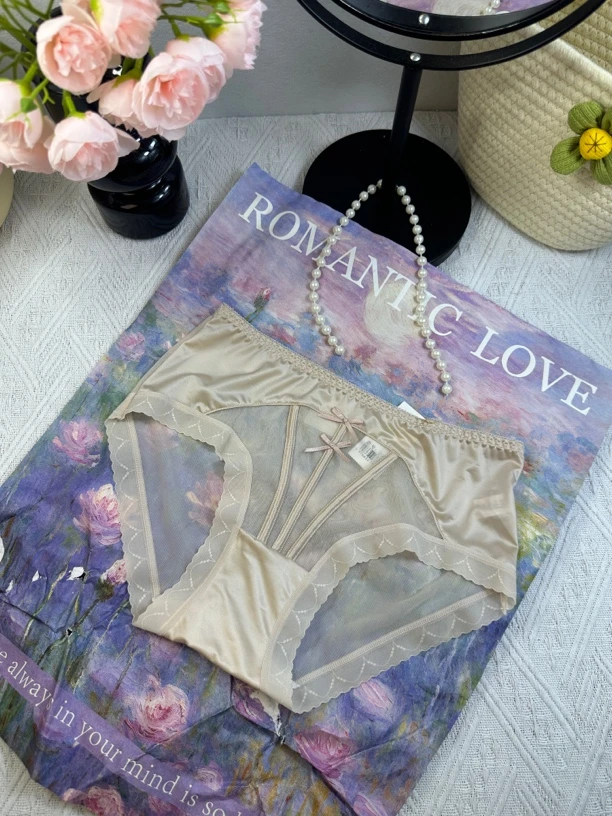 蕾丝女士内裤中腰网纱透明舒适透气三角短裤（一条装）