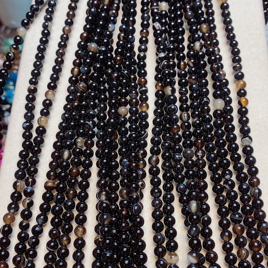 玛瑙/玉髓未镶嵌珠宝半成品5mm黑玛瑙到手2条