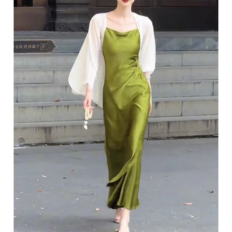 新款两件套国风高端气质吊带裙防晒披肩开衫套装女2025夏季