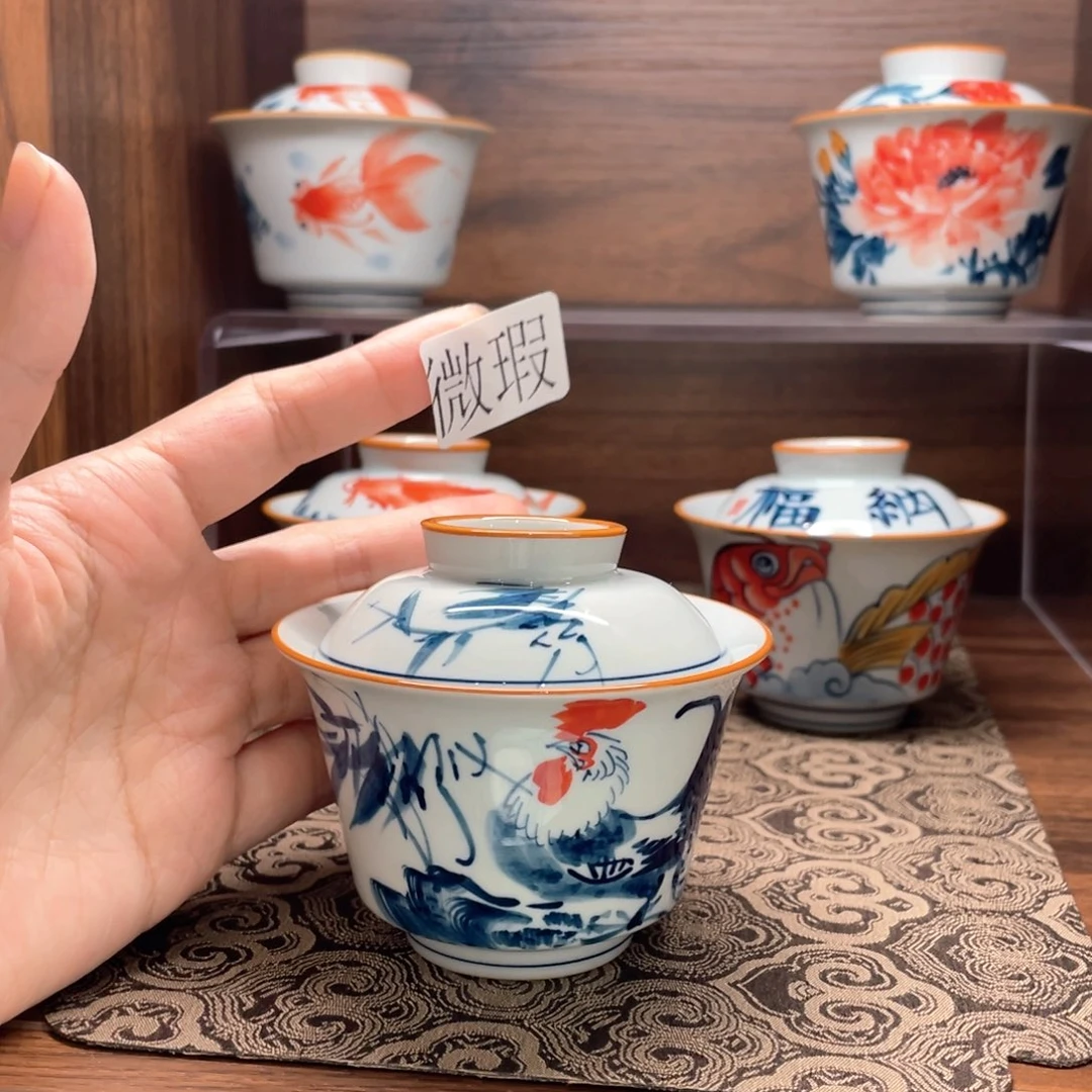 釉下手绘茶具微瑕