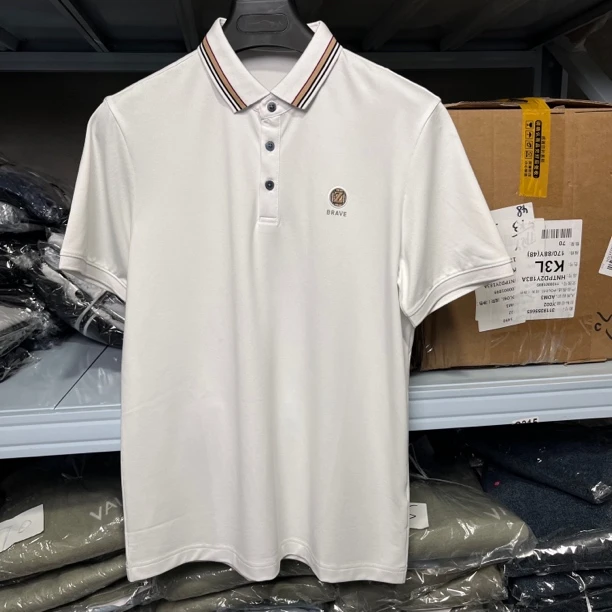 8678撤柜H剪标polo白色Z字标条纹领莫代尔凉感商务休闲短袖男士