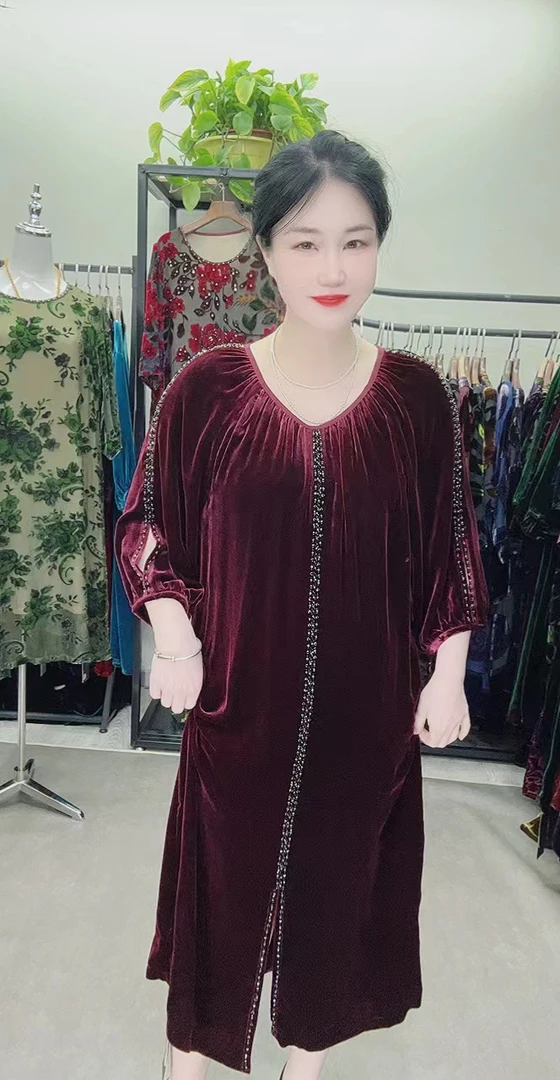 桑蚕丝连衣裙c2088长款时尚遮肉妈妈装