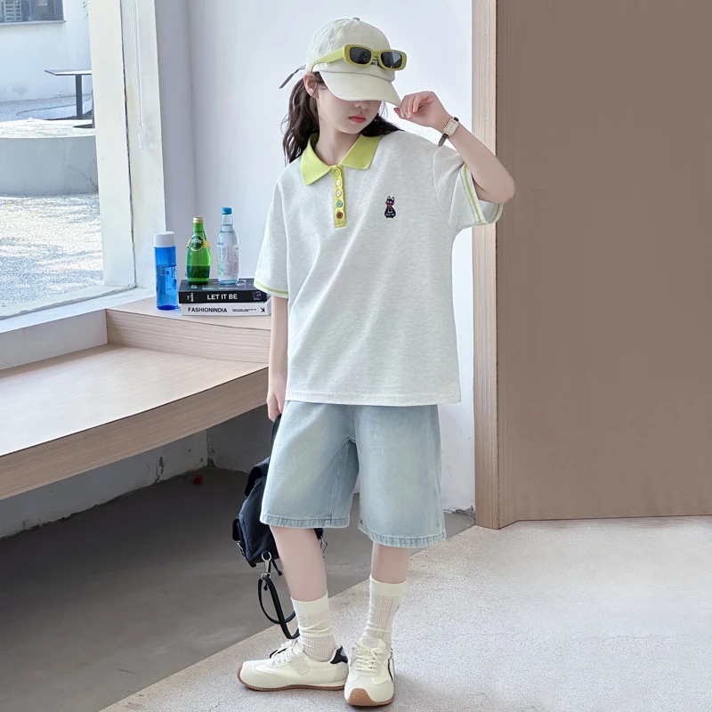 女童夏季短袖短裤套装2025新款儿童洋气韩版宽松休闲两件套中大童
