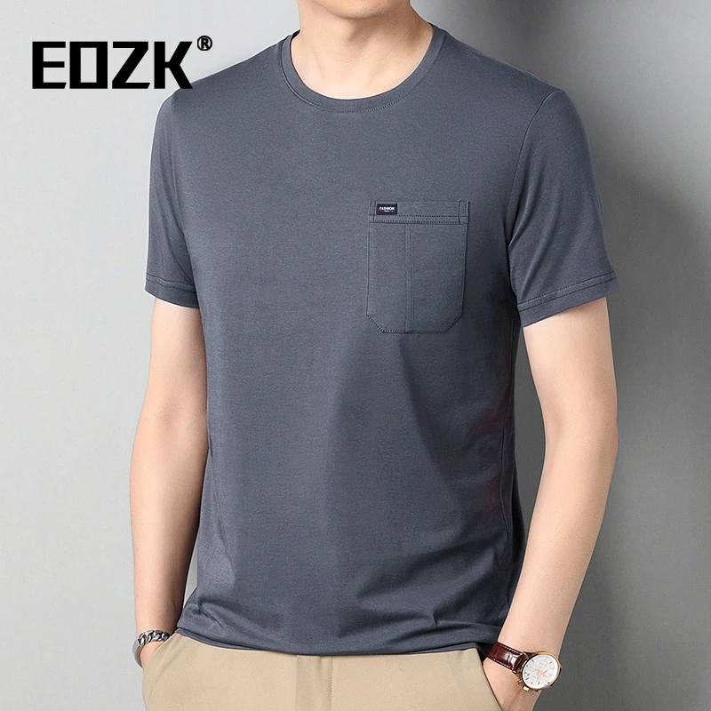 Eozk高端2025爸爸夏装短袖T恤中老年人纯棉圆领汗衫男士全棉半袖
