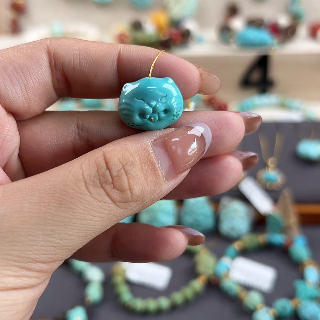 绿松石未镶嵌把件小猫咪配饰