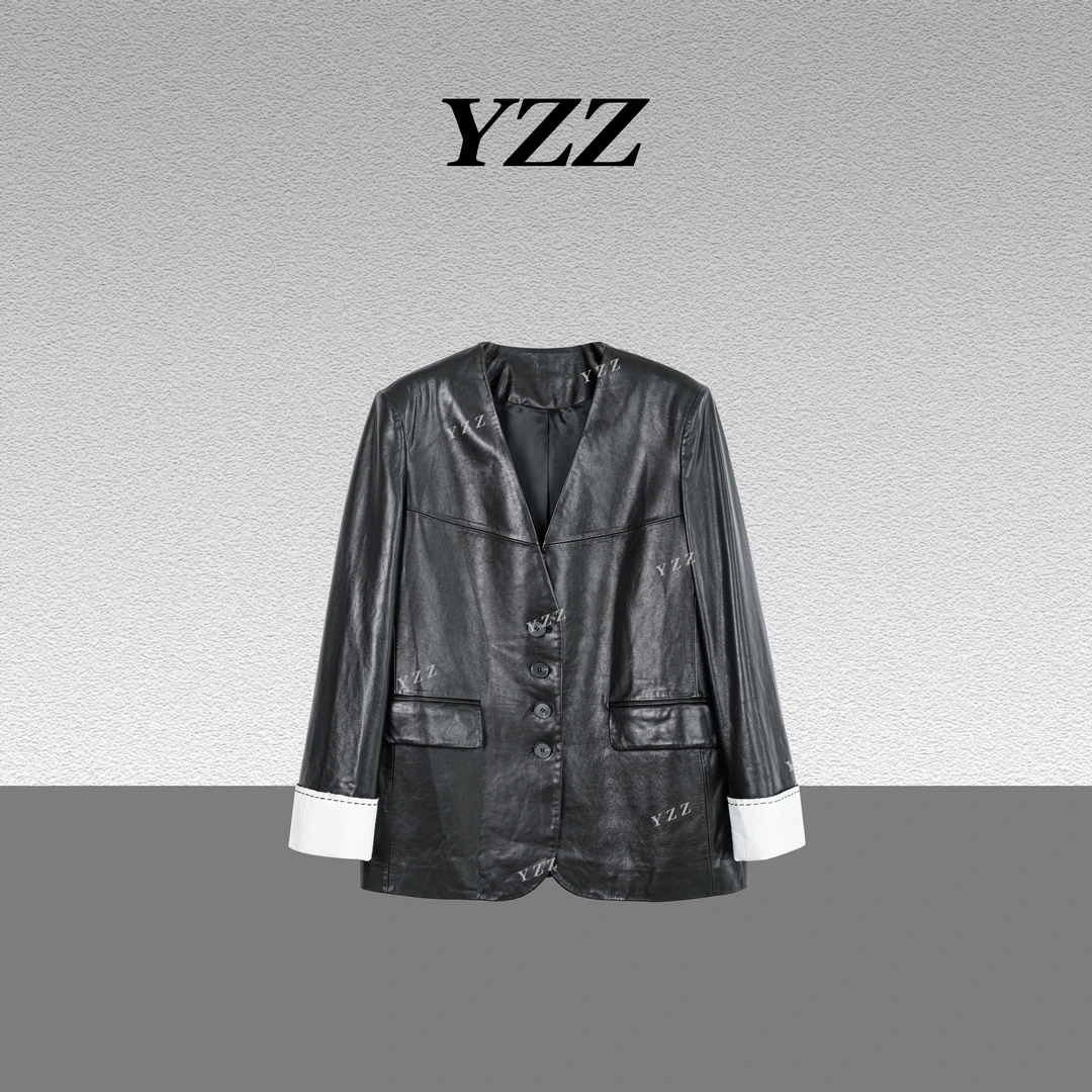 YZZ“情怀”羊皮气质夹克酷飒风流行高级感真皮皮衣 680121