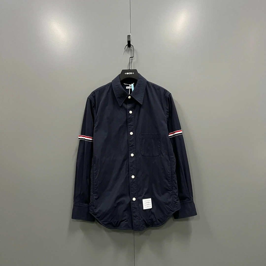 95新 THOMBROWNE 藏青色条纹夹克衬衫 1码/fg204204