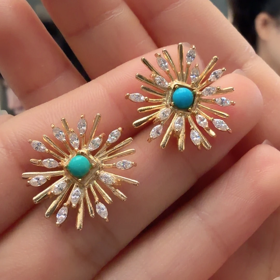 绿松石银S925镶嵌耳饰