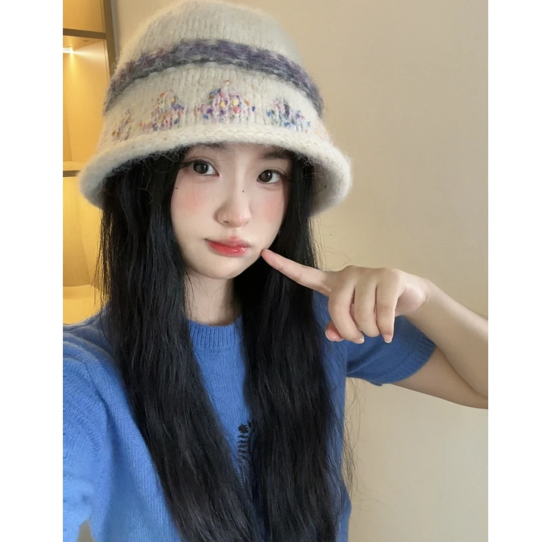 费尔岛风！森系出游显脸小渔夫帽秋季新款百搭甜美盆帽