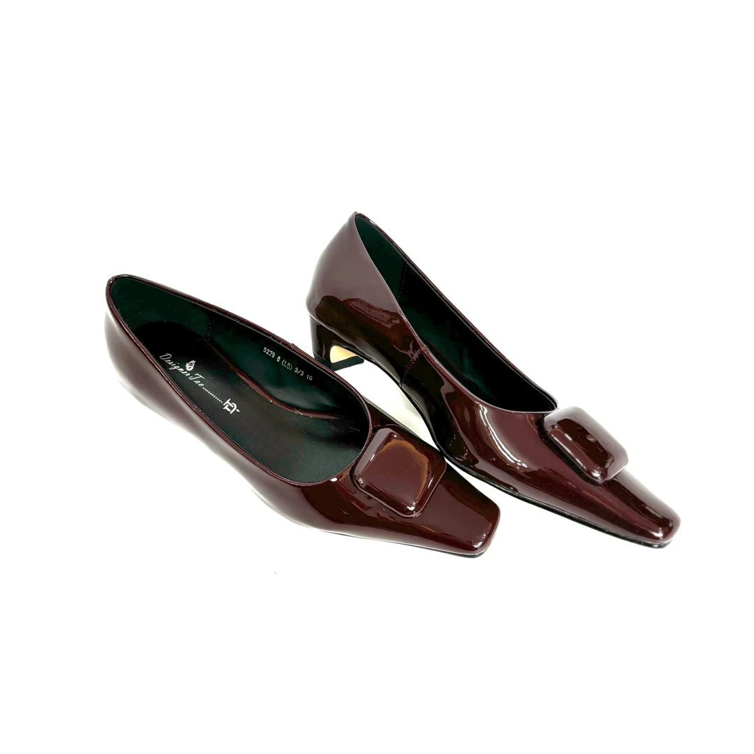 【漫诗与歌】3CM早春新款时尚真皮法式粗跟豹纹浅口方头低跟单鞋