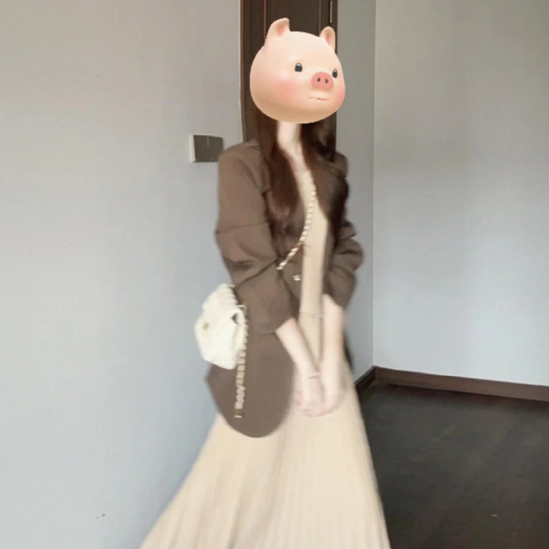 秋装搭配一整套装韩系早初秋穿搭西装连衣裙子2026新款女毛衣长裙