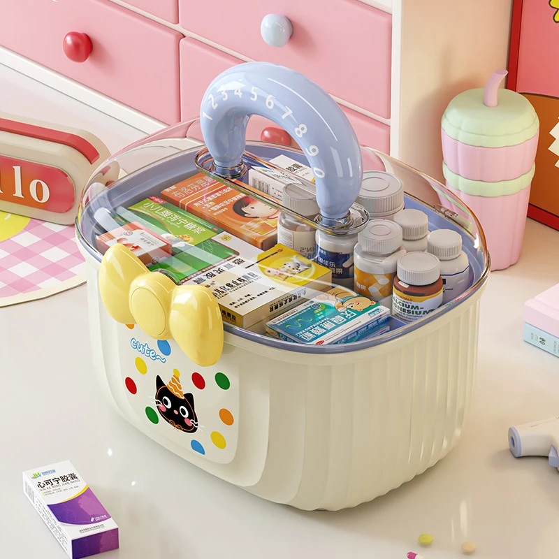 多巴胺药品收纳盒家用手提大容量多功能双层塑料可爱带分隔小药箱