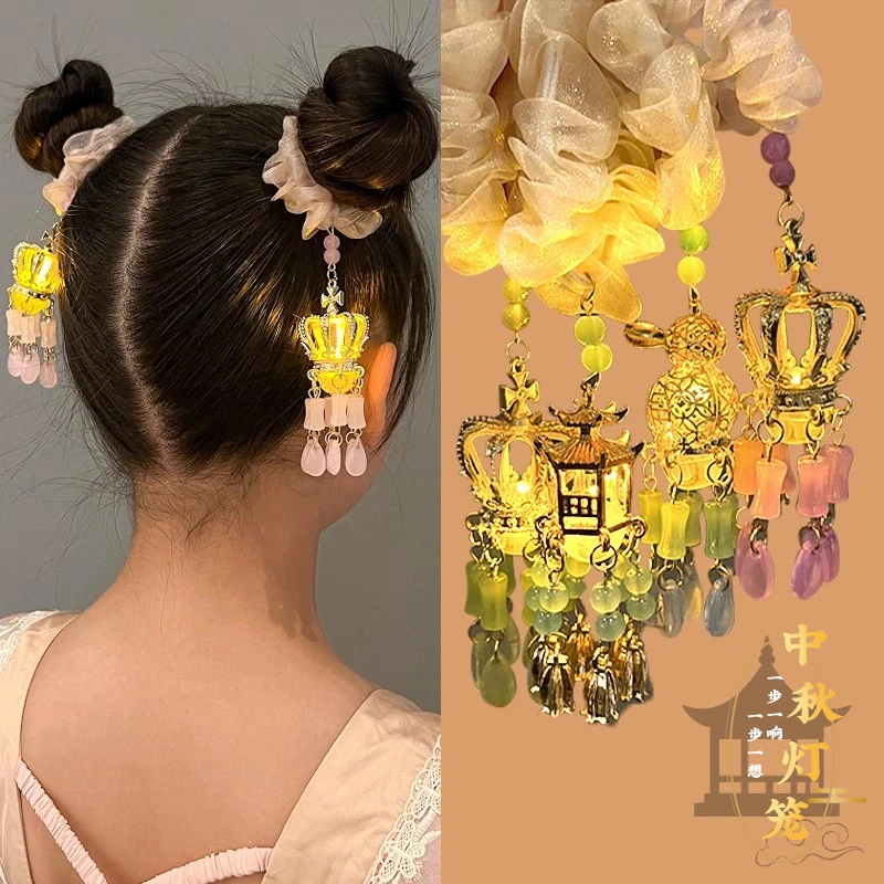 儿童中秋发光灯笼发圈女童不伤发小女孩古风汉服宫灯发饰头绳头饰