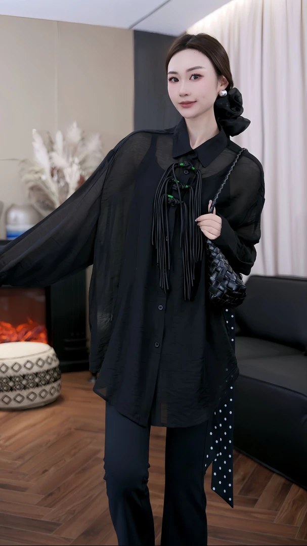 设计师原创时尚建议额宽松舒适新中式立体盘扣长袖衬衣Z352396