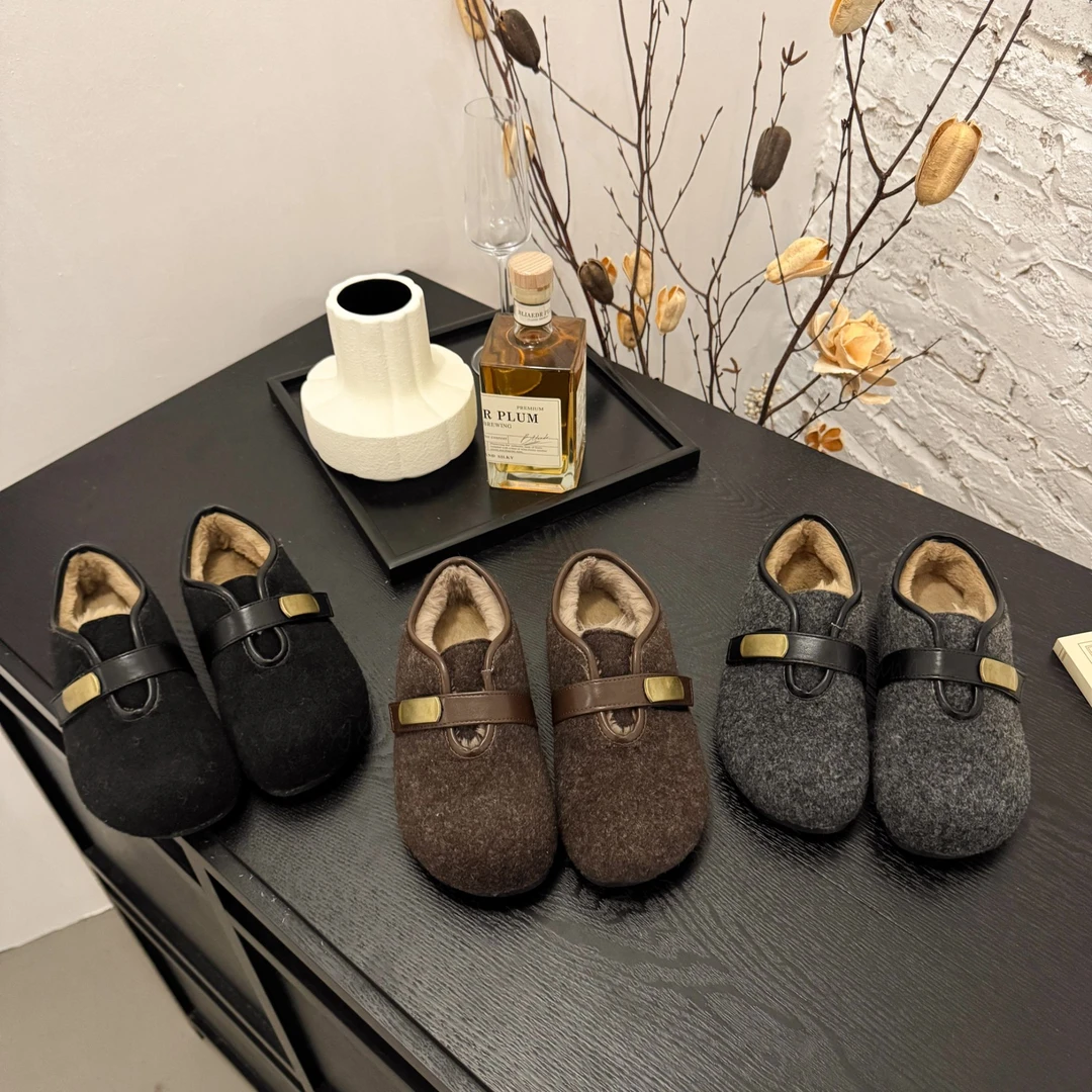 加厚底毛呢毛毛一脚蹬女鞋外穿秋冬新款加绒棉鞋平底保暖玛丽珍鞋