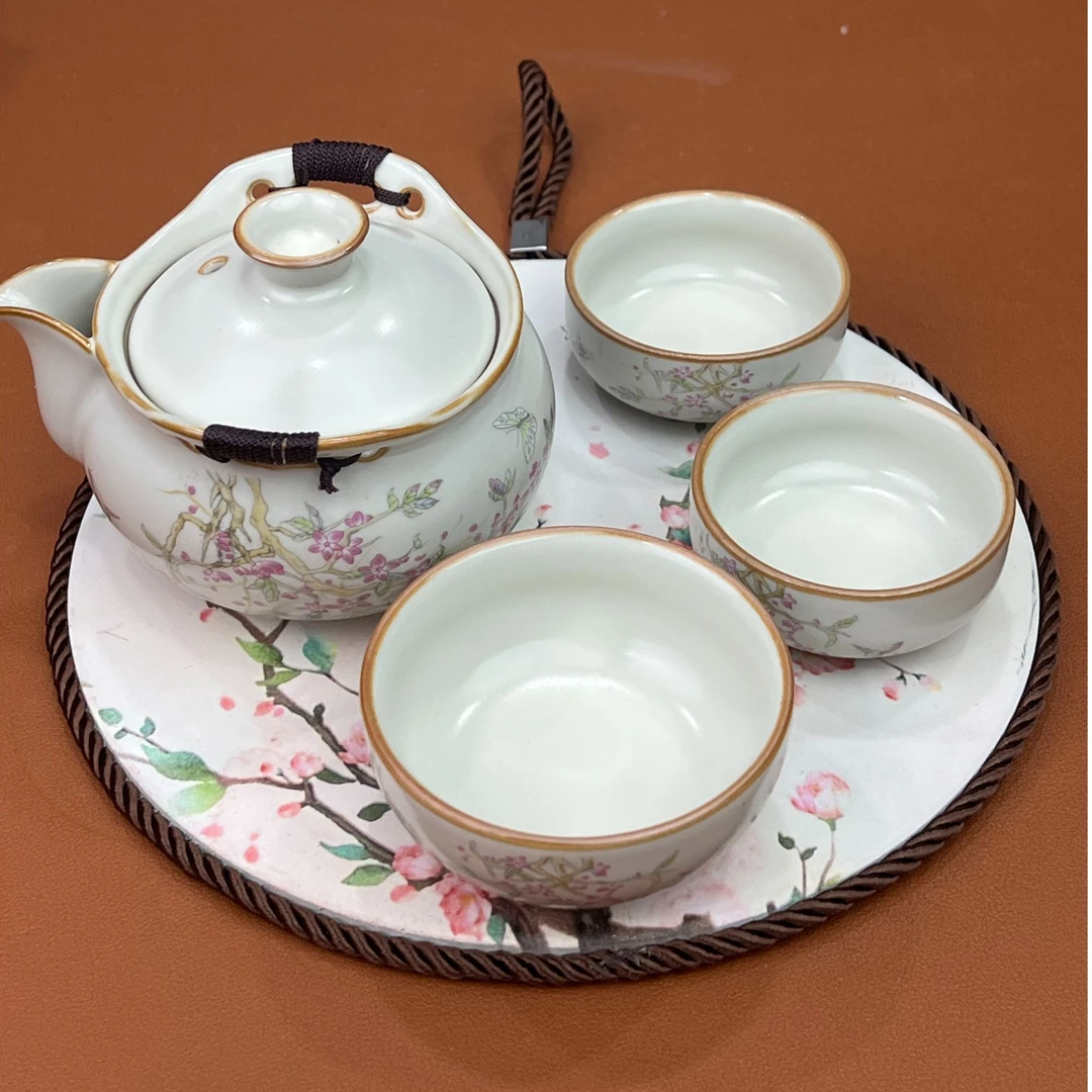 当代 和盛一壶三杯（带包）+桃花茶盘@@ZH2559