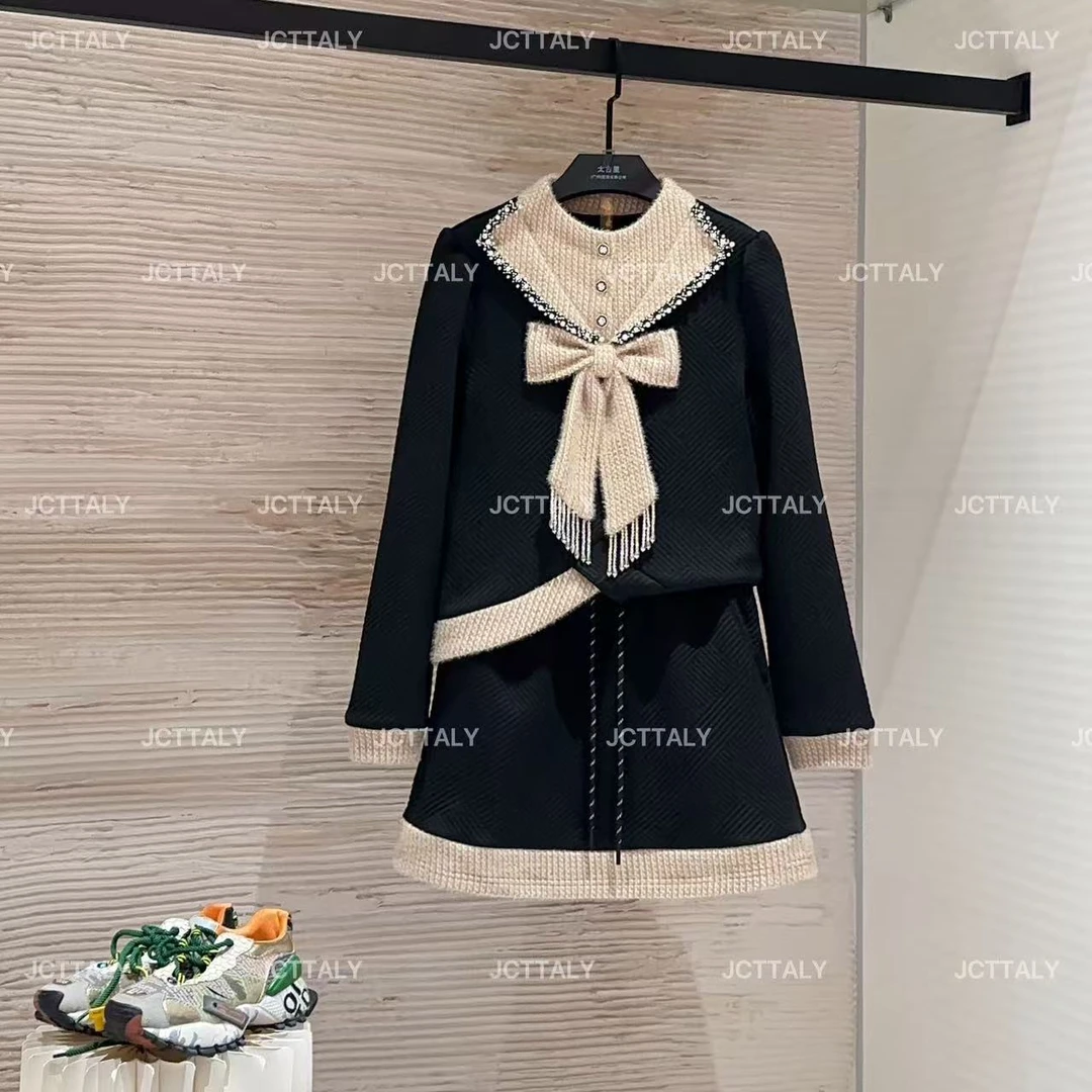 【宠粉价】（加绒）时尚套装气质设计师复古黑色重工TZ-922