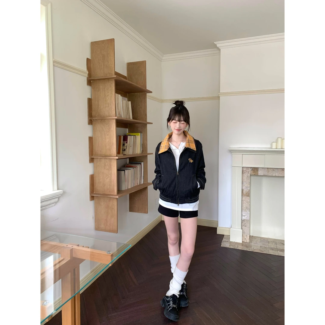 复古拼接牛仔外套女春季新款设计感小众工装休闲短款夹克上衣