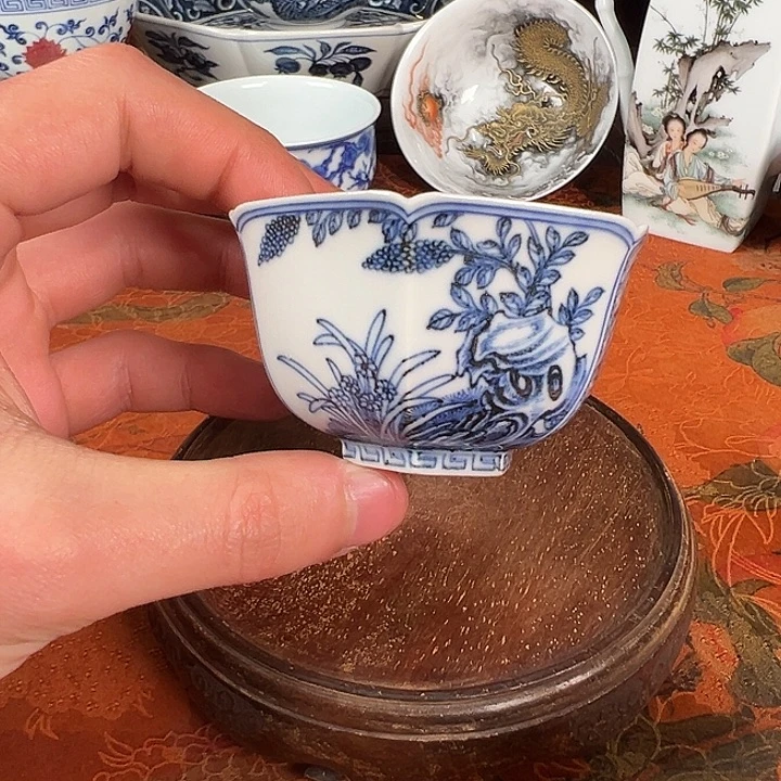 杯子陶元煦窑寿石水仙六方杯