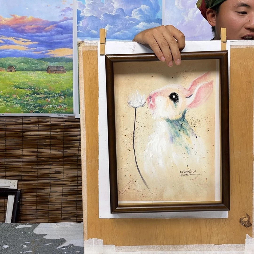 油画行路人小院绘画作品竞拍