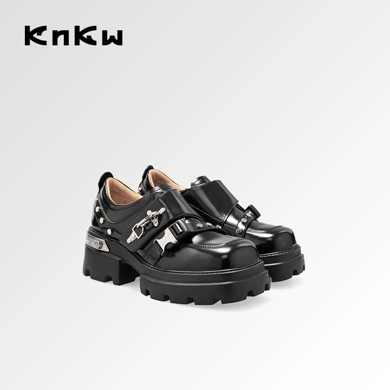 【银河之翼】KNKW时尚小皮鞋高能感穿搭粗跟真皮乐福鞋W3912G032
