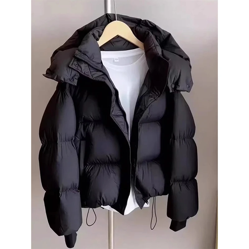 黑色短款羽绒服女2025冬季新款小个子休闲宽松白鸭绒面包服外套