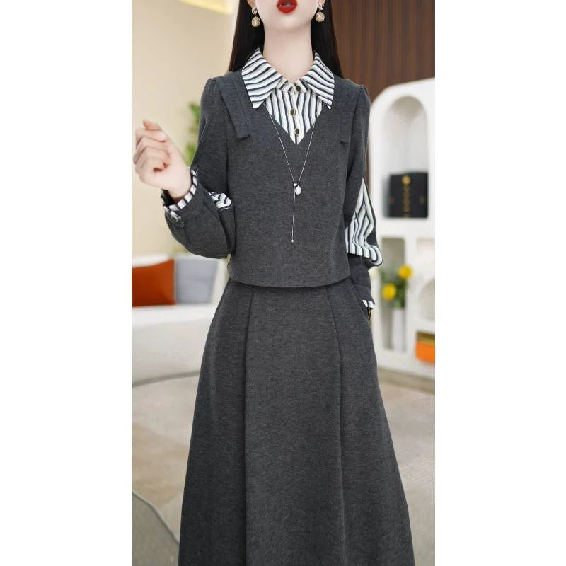 【连衣裙】设计感气质显瘦时尚简约通勤中长款长袖连衣裙M-4XL