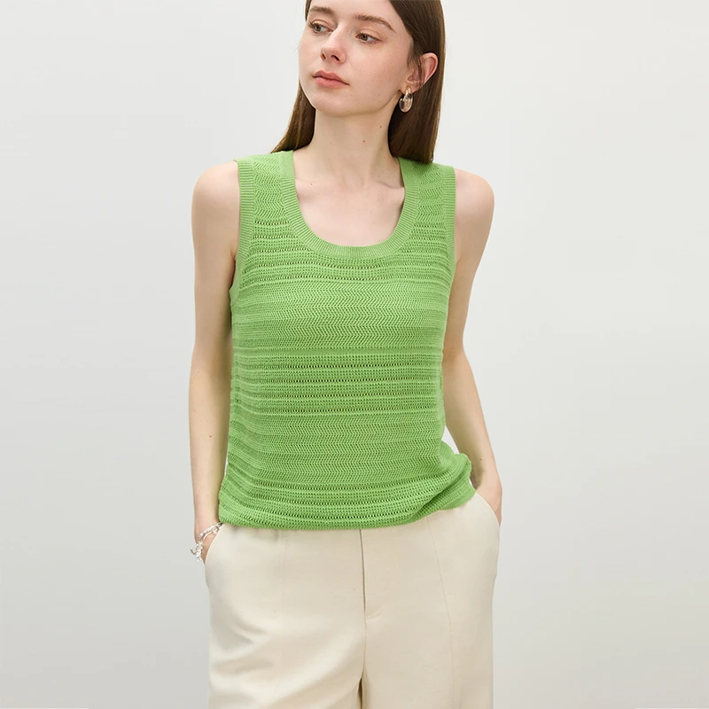 范思蓝恩度假风大U领镂空针织背心吊带女夏季2025新款25FS12487