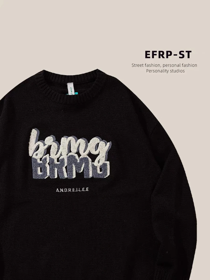 YWFG黑色植绒立体图案软叽叽毛衣（SJ026#）