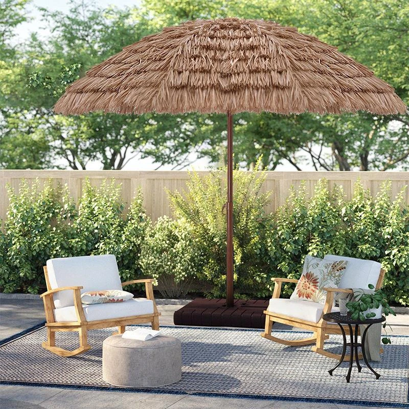 网红庭院沙滩伞户外遮阳伞人造板材质花园阳台地摊伞太阳伞草编风