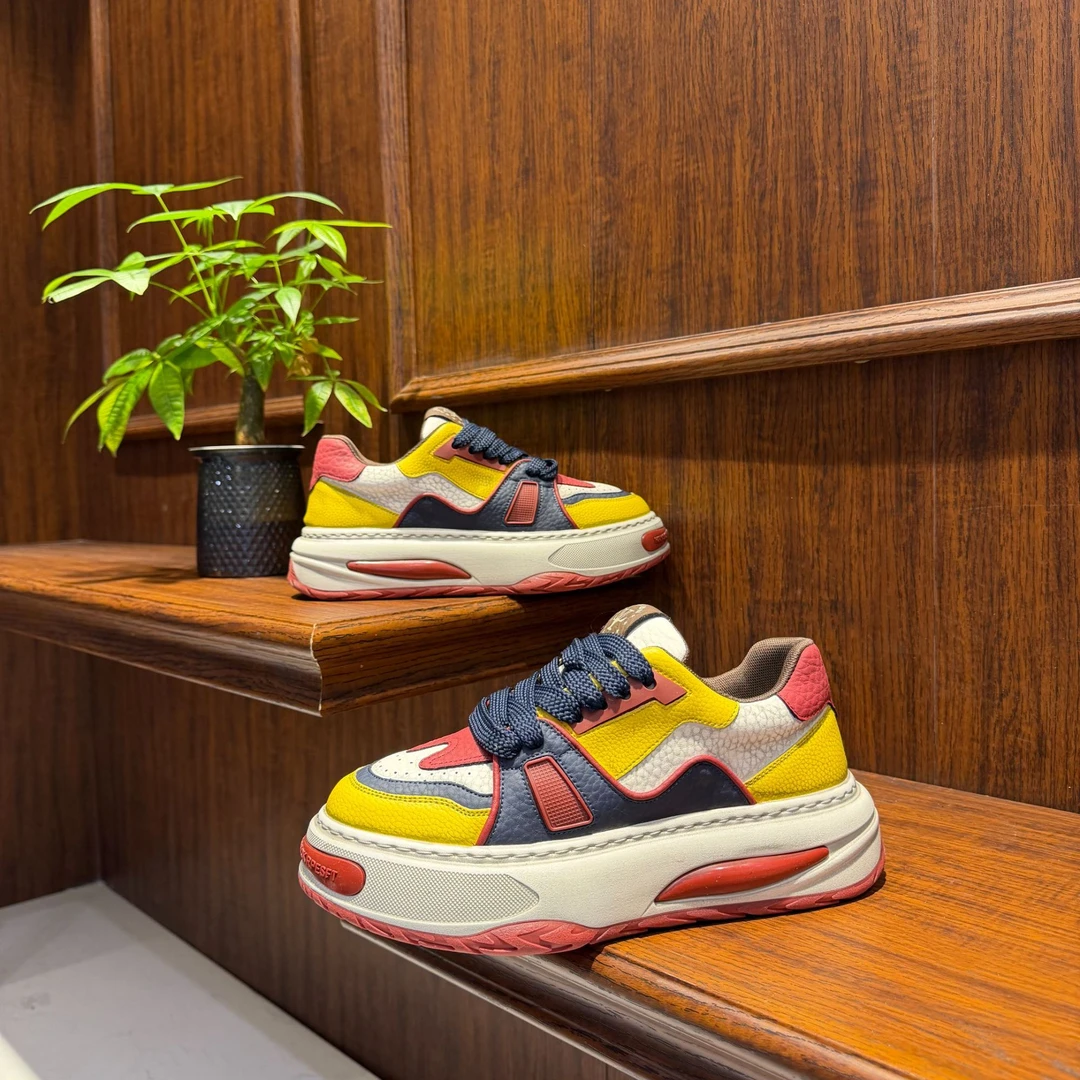 男鞋单棉同款时尚拼色皮面厚底轻便百搭耐磨舒适低帮运动休闲潮鞋