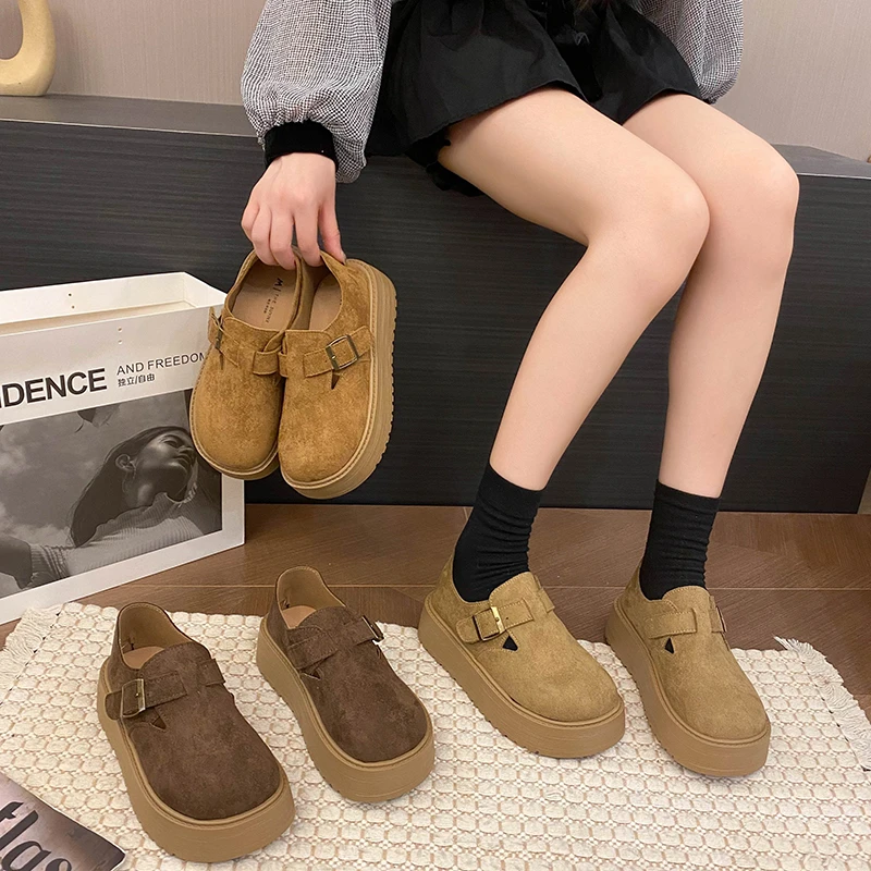 豆豆鞋秋季时尚休闲鞋浅口复古厚底百搭极简风软底1963