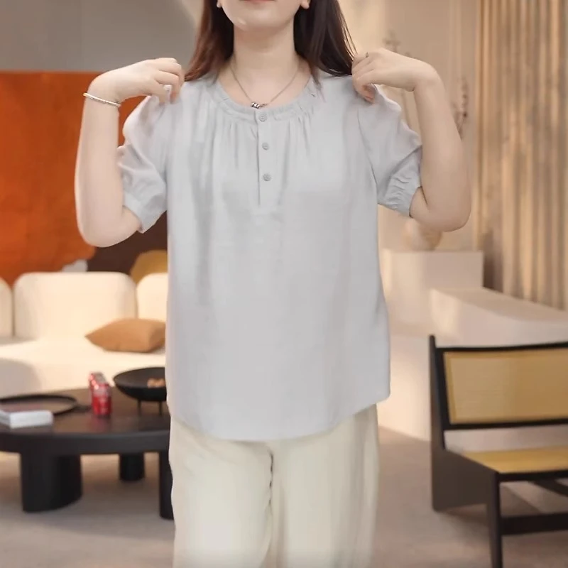 POLO衫加大遮肚子打底遮肉加宽大码胖MM圆领短袖衬衫女夏季感小衫