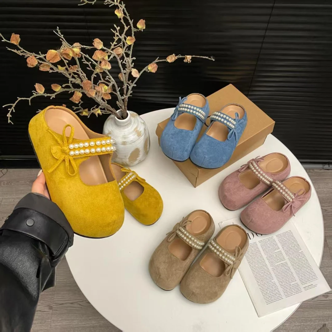 菠萝蛋卷~百搭勃肯鞋女款内增高夏厚底包头拖蝴蝶结软底卡皮巴拉